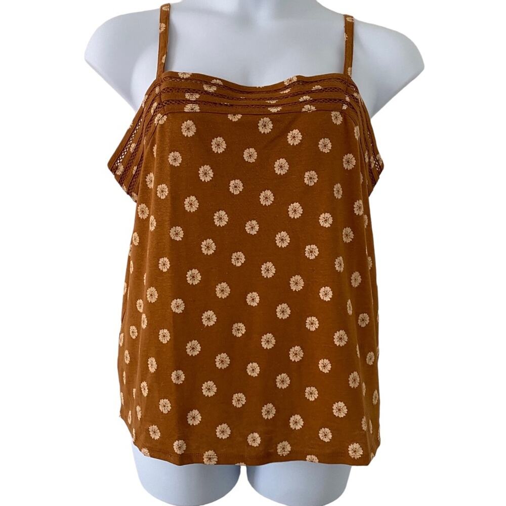 5/$25 Market & Spruce Linen Blend Floral Adjustable Tank Top Cami XXL New
